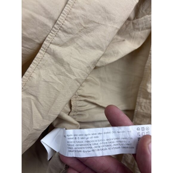 ZARA Dress Womens XS Beige Ruffle Hem Long Sleeve High Neck Cotton Pockets Midi - Picture 7 of 8